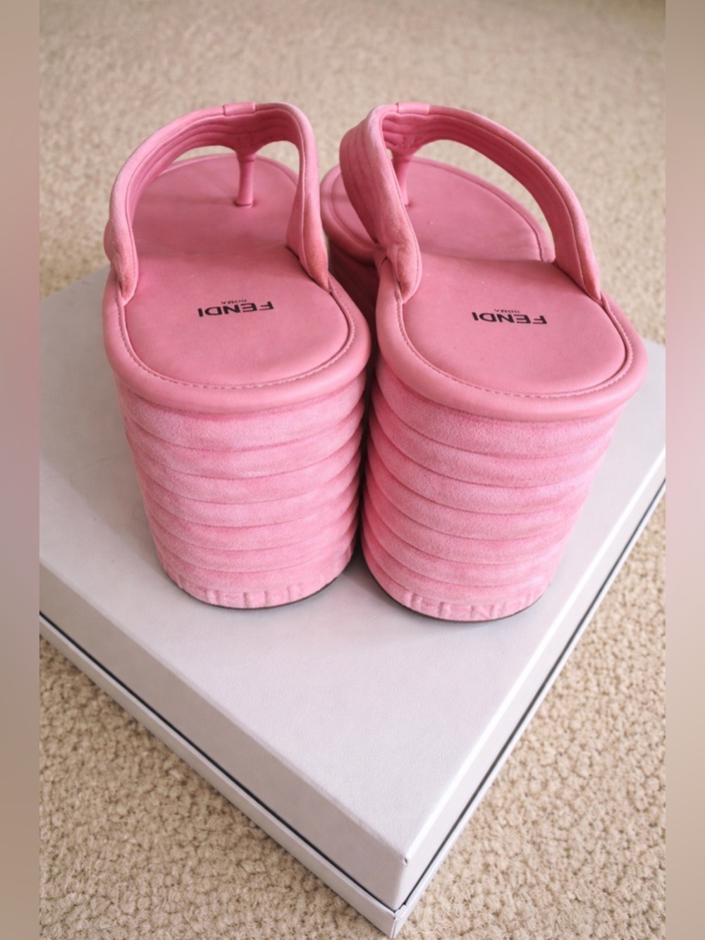Fendi Platform Wedge Sandals Pink Suede 85mm Size 41 US 10 - Picture 11 of 16